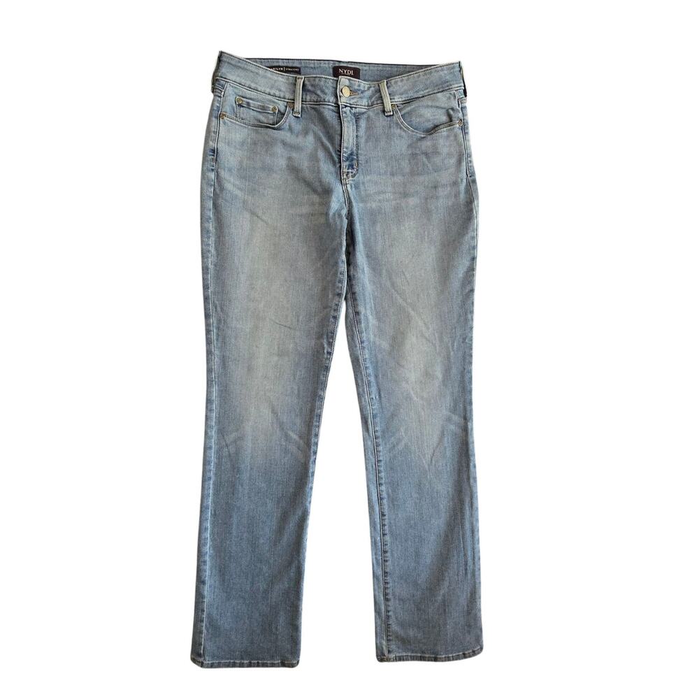 NYDJ Women's Marilyn Straight Leg Jeans Sz 14 Stretch Light Wash Denim Tummy